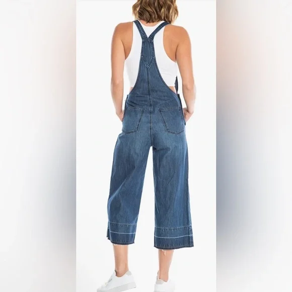 Juicy Couture Release Hem Crop Wide Leg Nonstretch Denim Overalls Sz XL - Picture 3 of 7